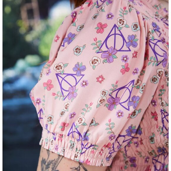 NWOT Her Universe Harry Potter Deathly Hallows Floral Allover Print Smock Dress - Picture 4 of 8